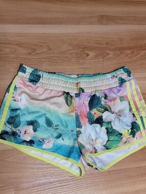 Adidas Floralina Print Juniors Athletic Shorts - Pastel Multicolor - Sz Small